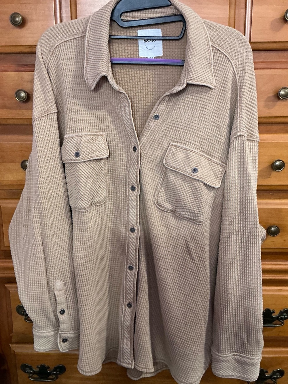 Aerie Tan Waffle Knit Button Up Shirt Jacket Size M Excellent Condition